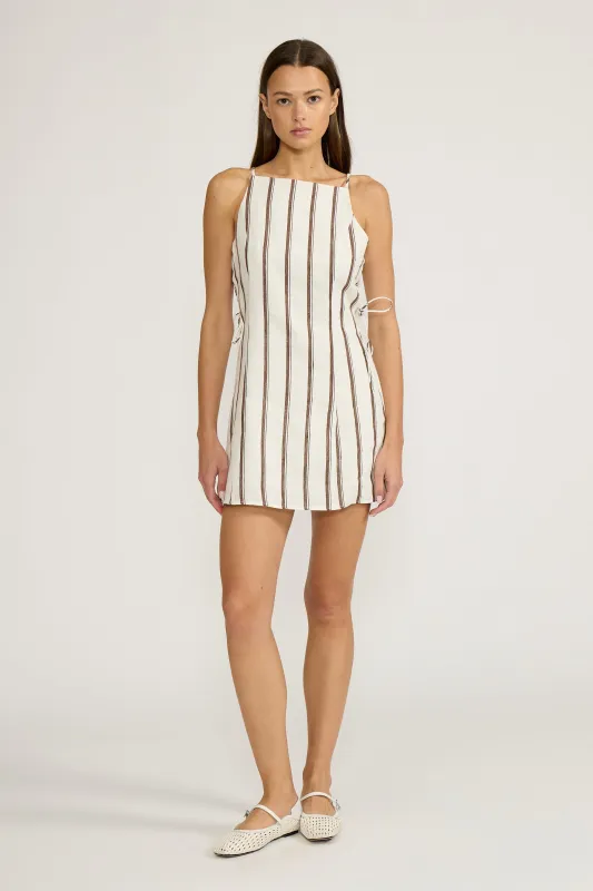 Aurelia Mini Dress - White Brown made by Lucy Paris