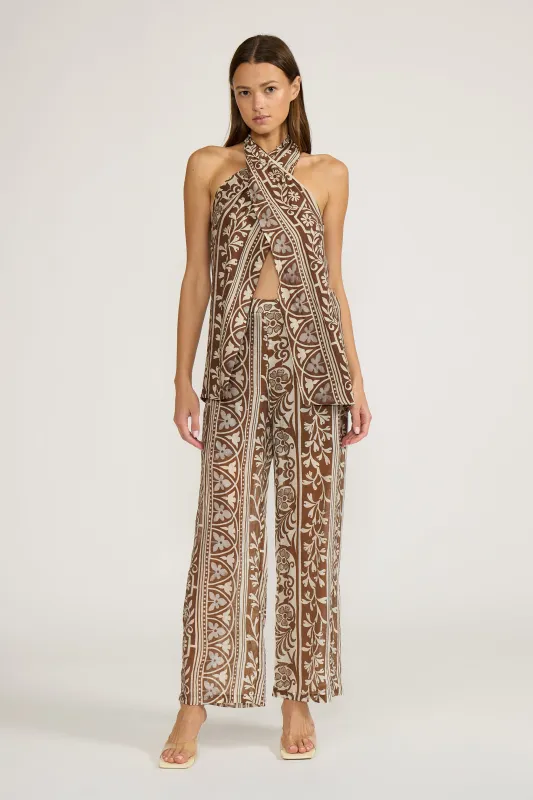 Teala Wrapover Top - Brown Cream made by Lucy Paris