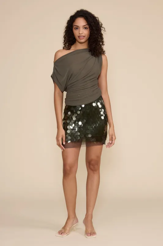 Alula Sequined Mini Skirt - Olive made by Lucy Paris