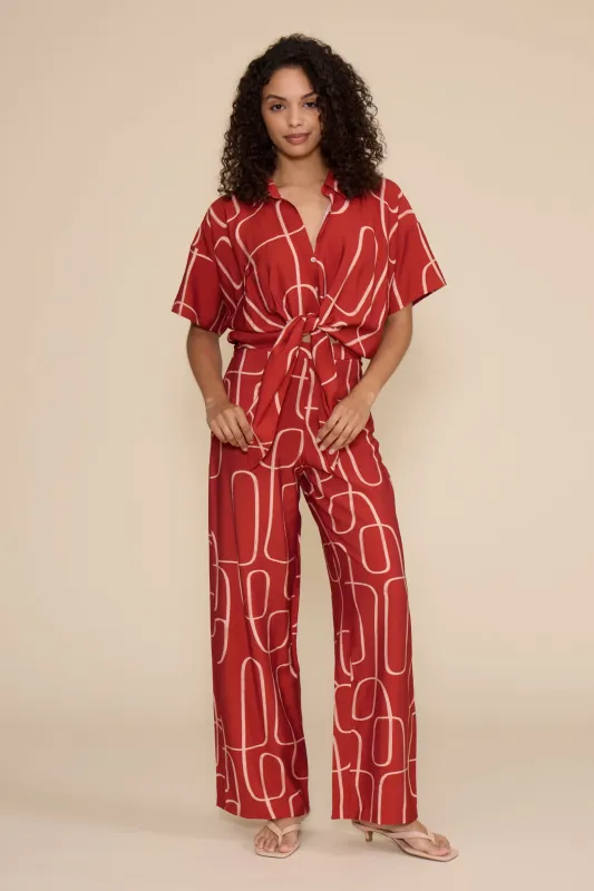 Ren Short Sleeve Tie Top - Brick Red made by Lucy Paris