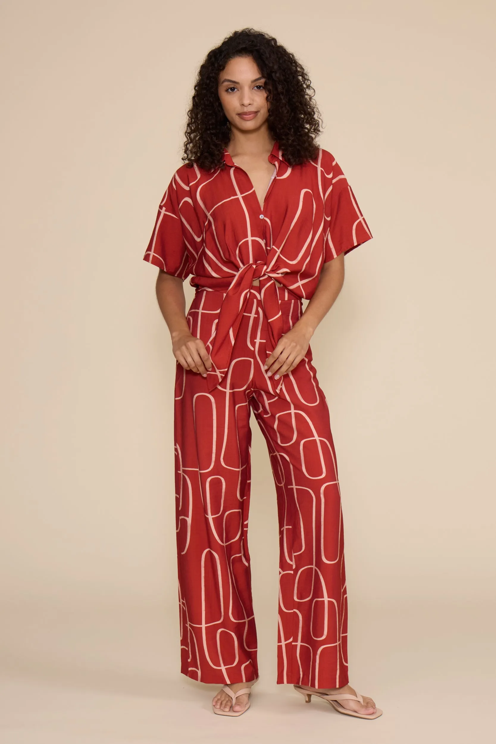 Ren Short Sleeve Tie Top - Brick Red sold by Lucy Paris