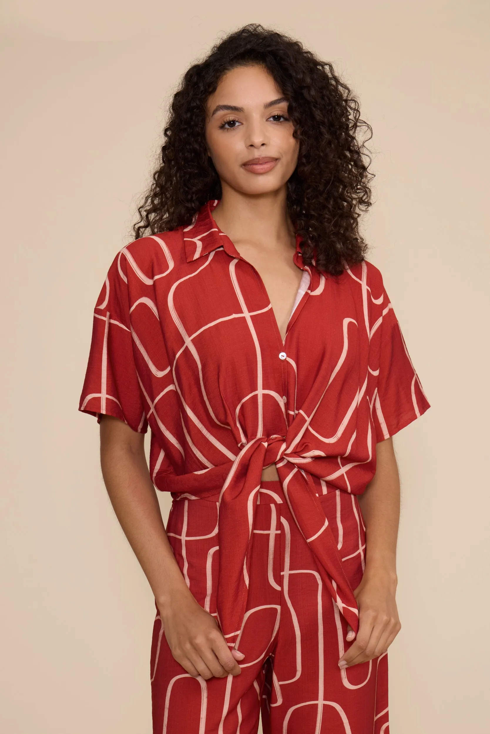 Ren Short Sleeve Tie Top - Brick Red sold by Lucy Paris product image thumbnail 4