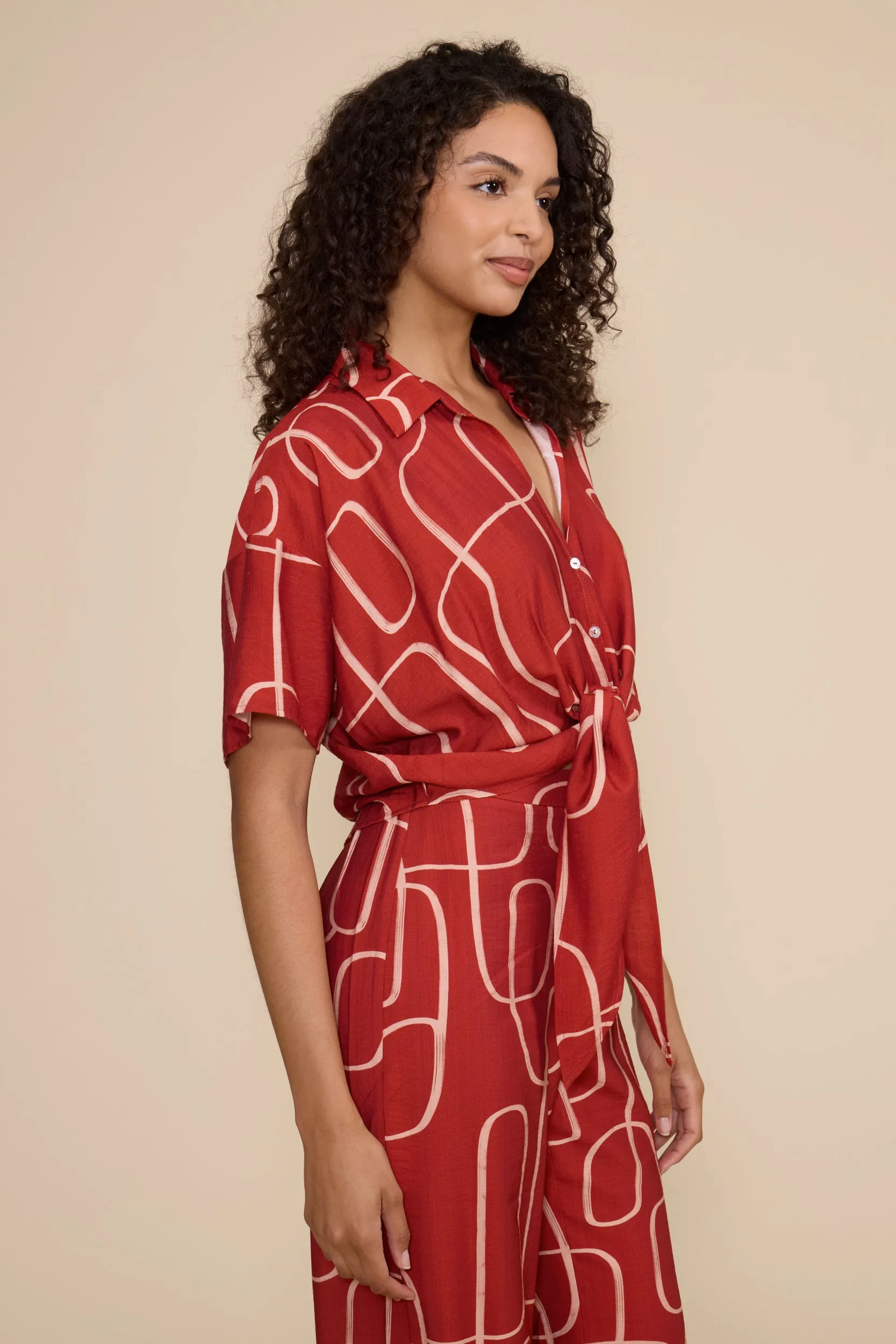 Ren Short Sleeve Tie Top - Brick Red sold by Lucy Paris product image thumbnail 2