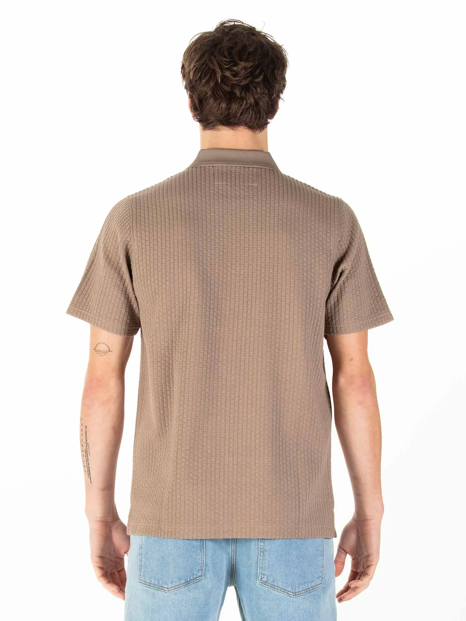 WAFFLE ON JACQUARD TEXTURED ZIP POLO sold by Luke 1977 product image thumbnail 4