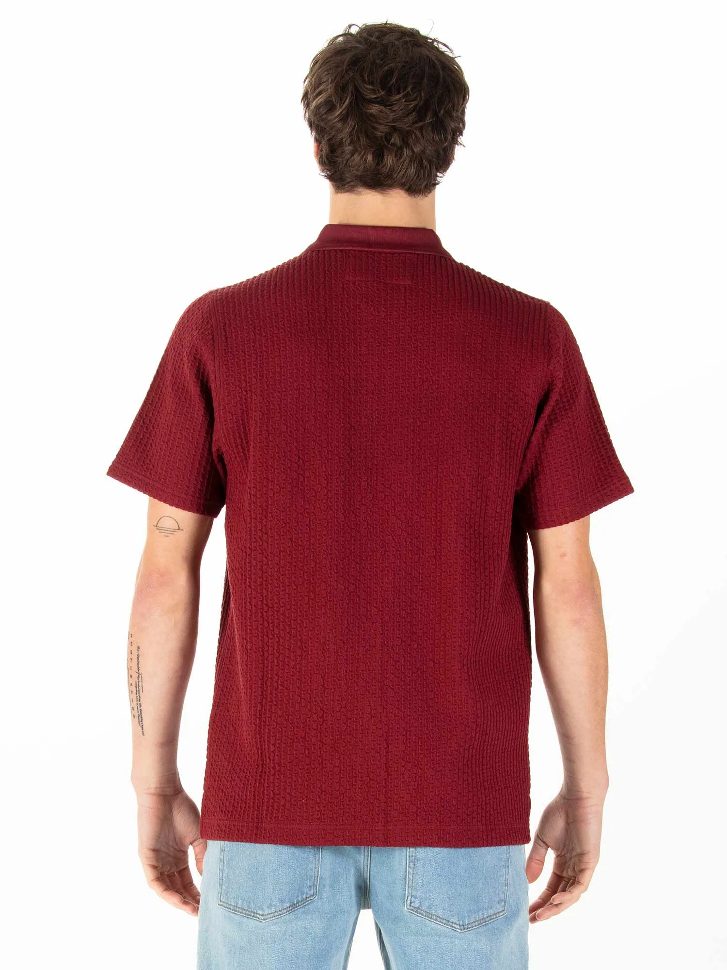 WAFFLE ON JACQUARD TEXTURED ZIP POLO sold by Luke 1977 product image thumbnail 4