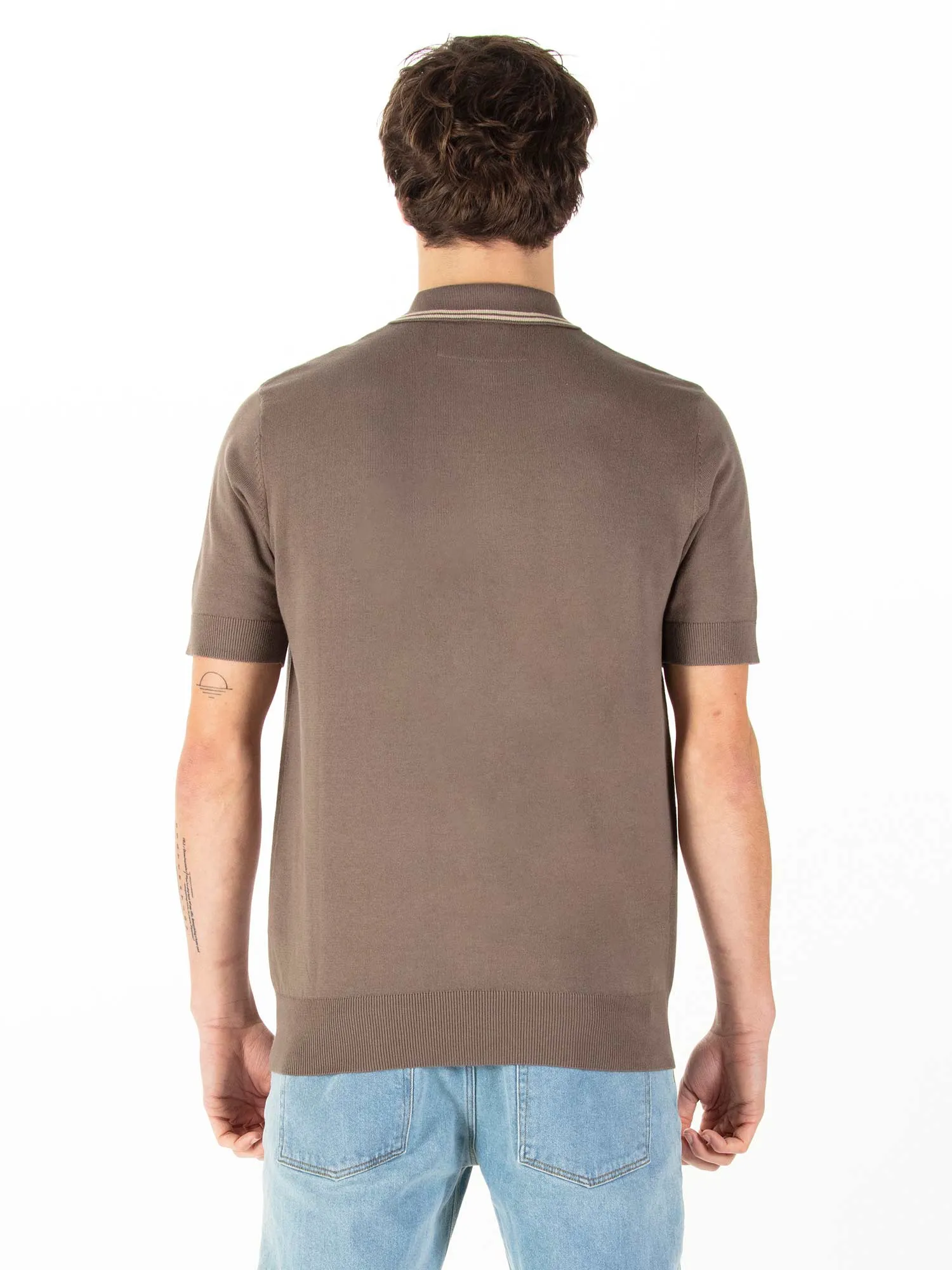 Sebaco Knitted Cotton Zip Neck Polo Shirt - Brown sold by Luke 1977 product image thumbnail 4