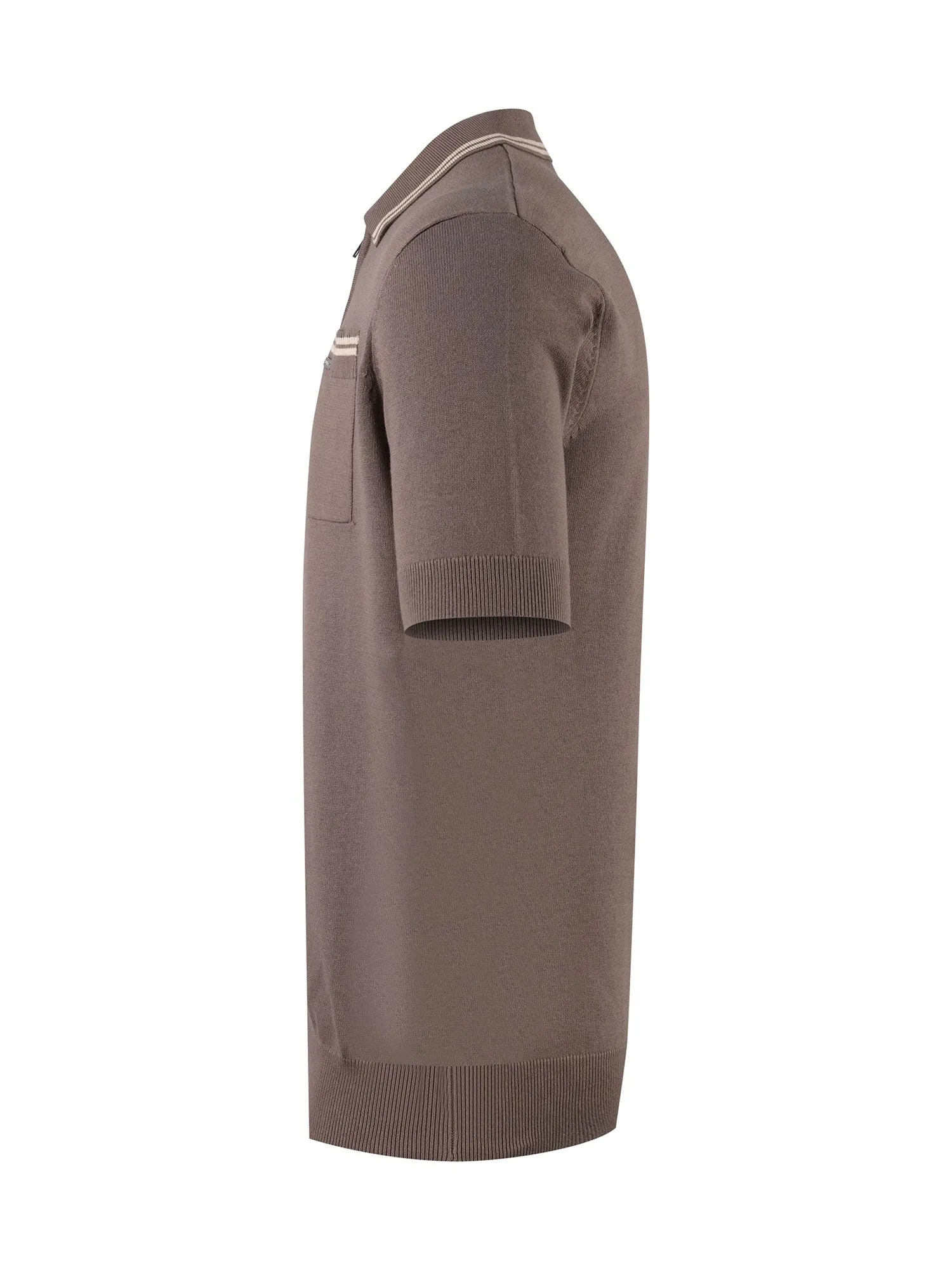 Sebaco Knitted Cotton Zip Neck Polo Shirt - Brown sold by Luke 1977 product image thumbnail 5