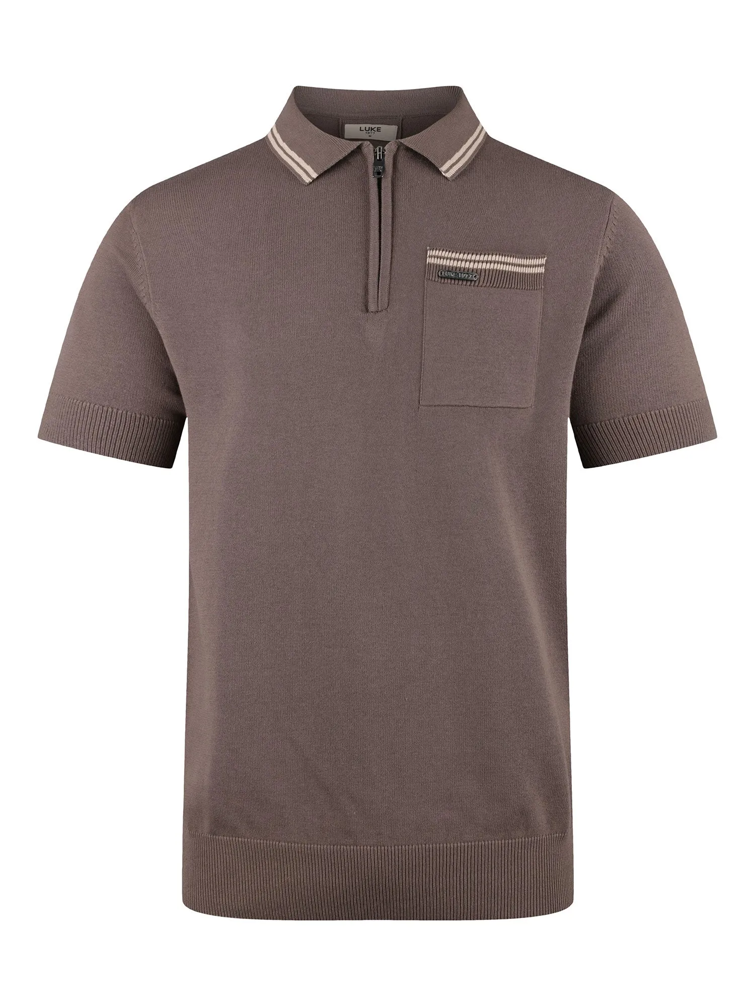 Sebaco Knitted Cotton Zip Neck Polo Shirt - Brown sold by Luke 1977 product image thumbnail 2