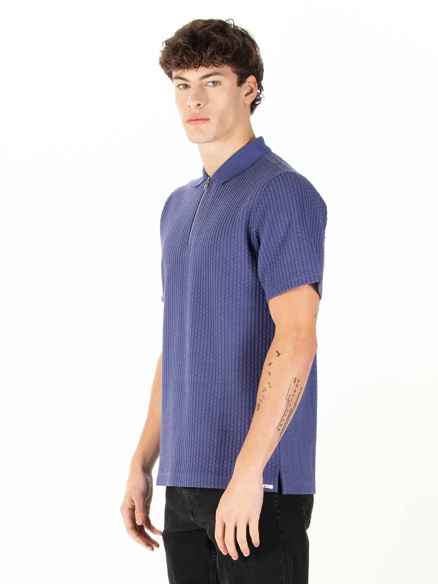 WAFFLE ON JACQUARD TEXTURED ZIP POLO sold by Luke 1977 product image thumbnail 3