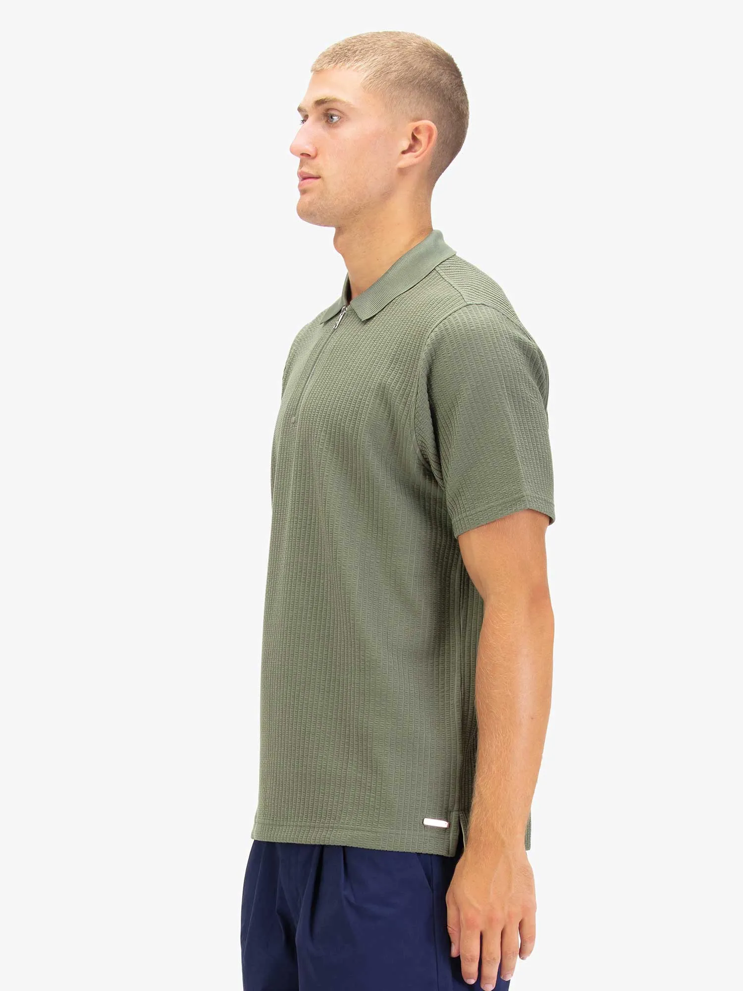 WAFFLE ON JACQUARD TEXTURED ZIP POLO sold by Luke 1977 product image thumbnail 3