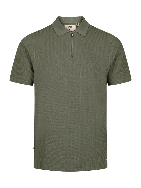 WAFFLE ON JACQUARD TEXTURED ZIP POLO sold by Luke 1977