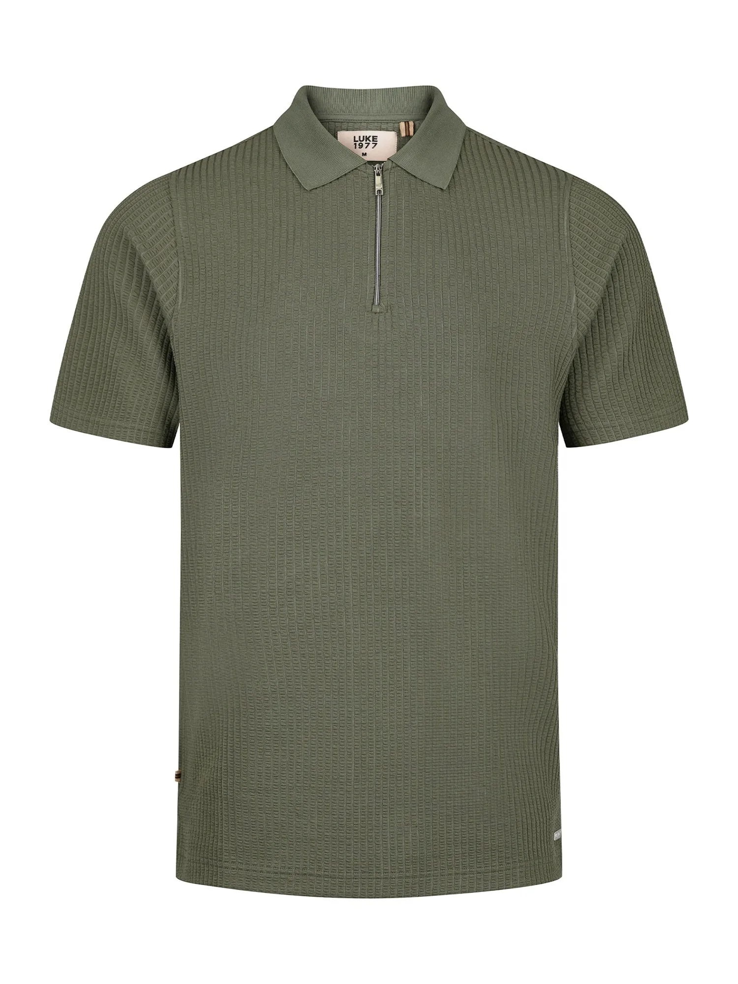 WAFFLE ON JACQUARD TEXTURED ZIP POLO sold by Luke 1977