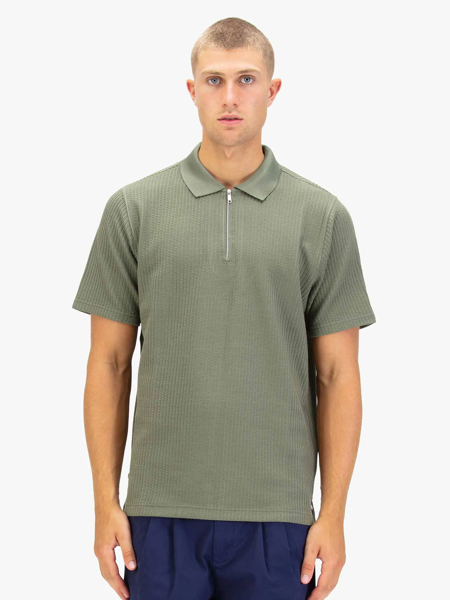 WAFFLE ON JACQUARD TEXTURED ZIP POLO sold by Luke 1977 product image thumbnail 2