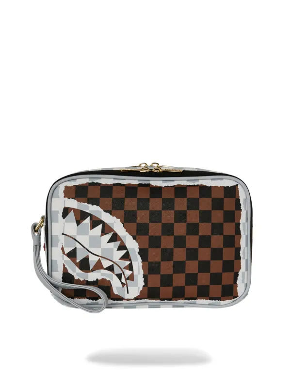 SPRAYGROUND CREAM AND BROWN TEAR CHECK TOILETRY BAG made by Sprayground
