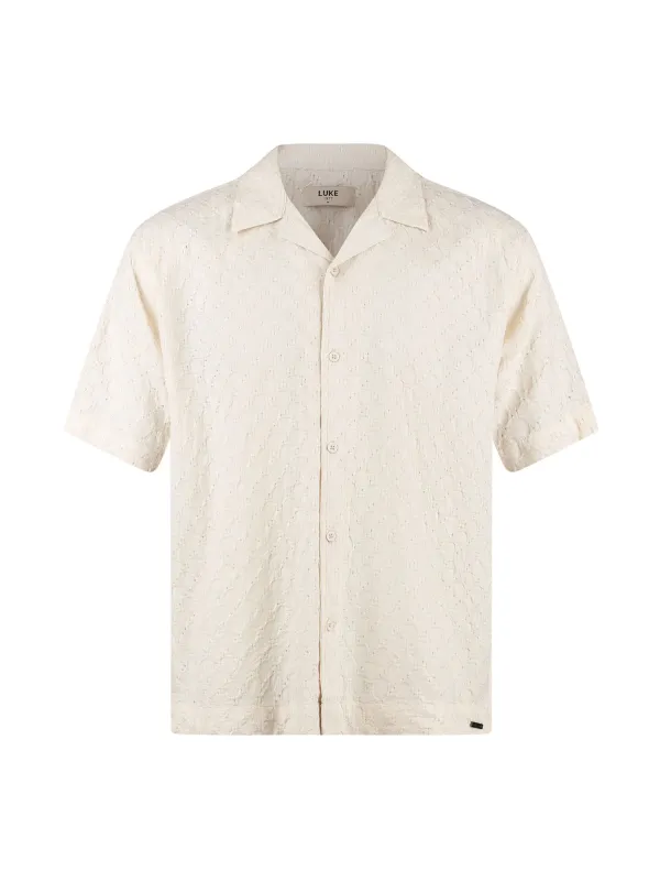 Rhodes Textured Cotton Weave Short Sleeve Shirt - Beige made by Luke 1977