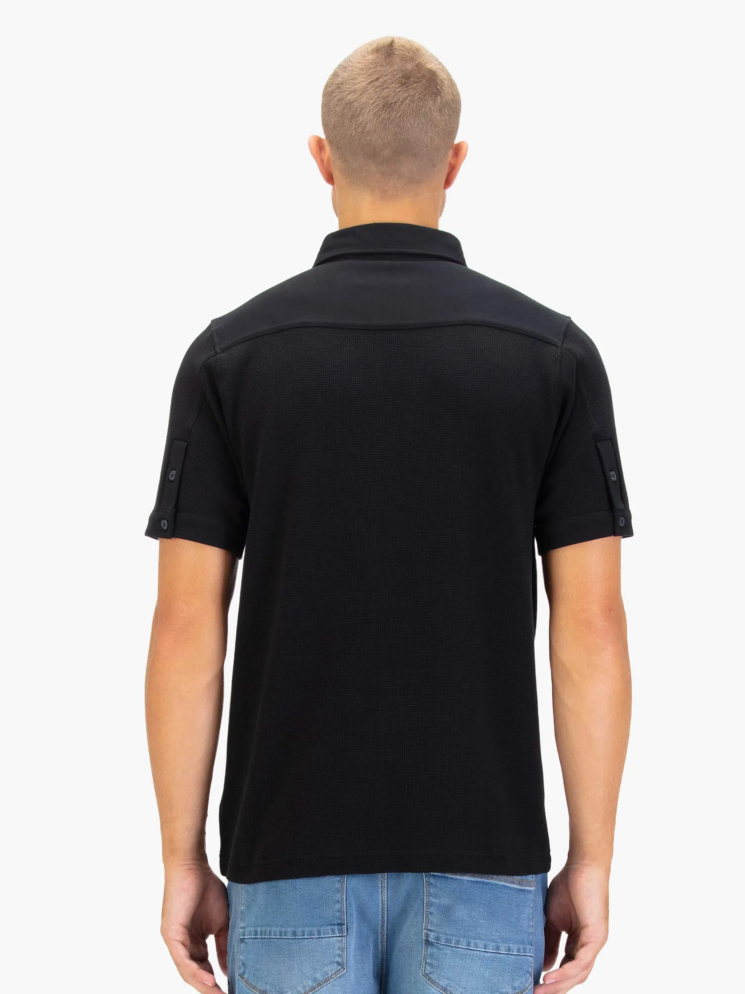New Larry Textured Waffle Cotton Polo Shirt - Black sold by Luke 1977 product image thumbnail 4