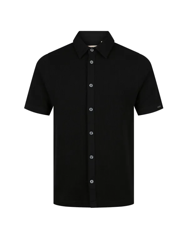 New Larry Textured Waffle Cotton Polo Shirt - Black made by Luke 1977
