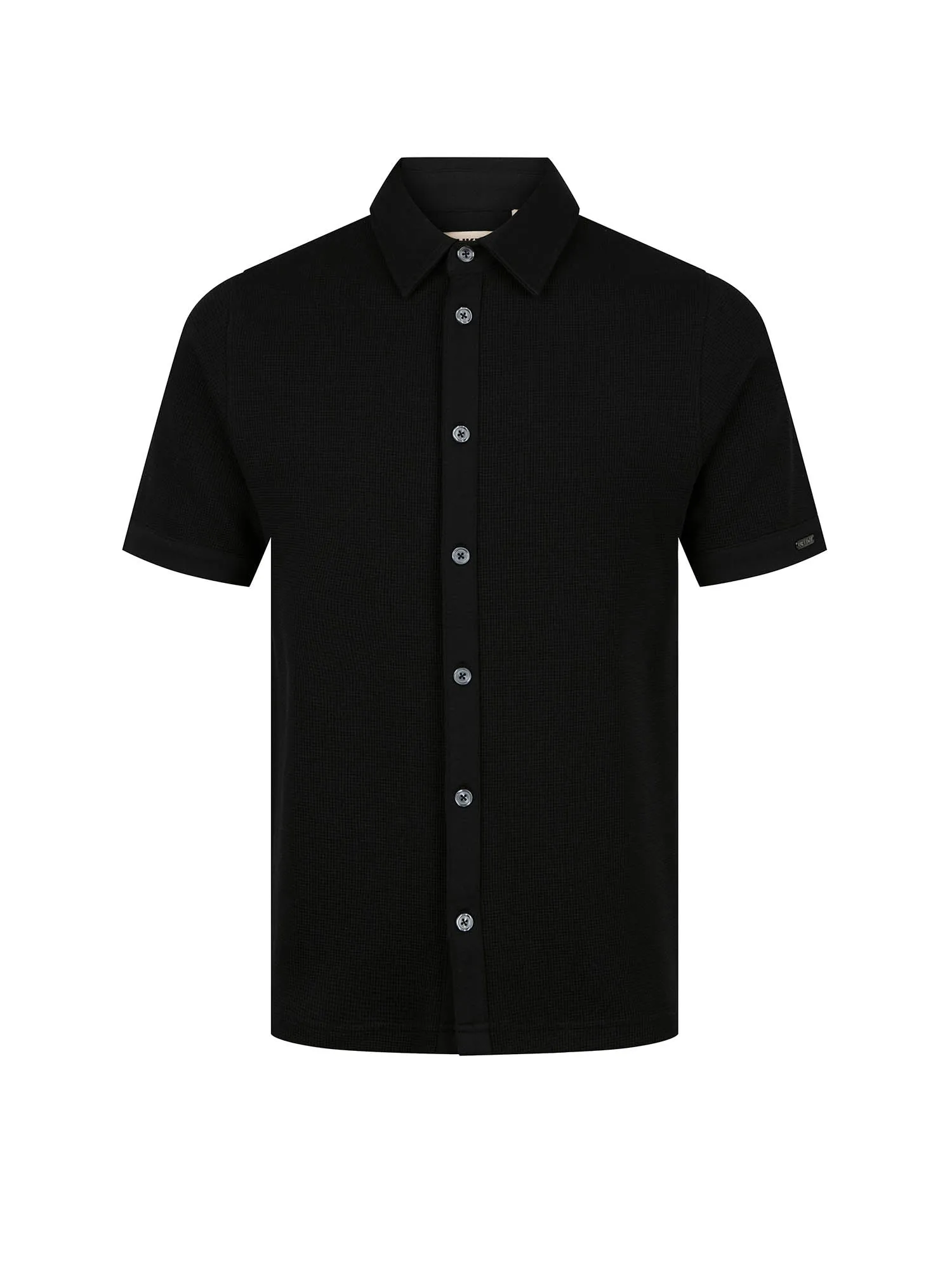 New Larry Textured Waffle Cotton Polo Shirt - Black sold by Luke 1977