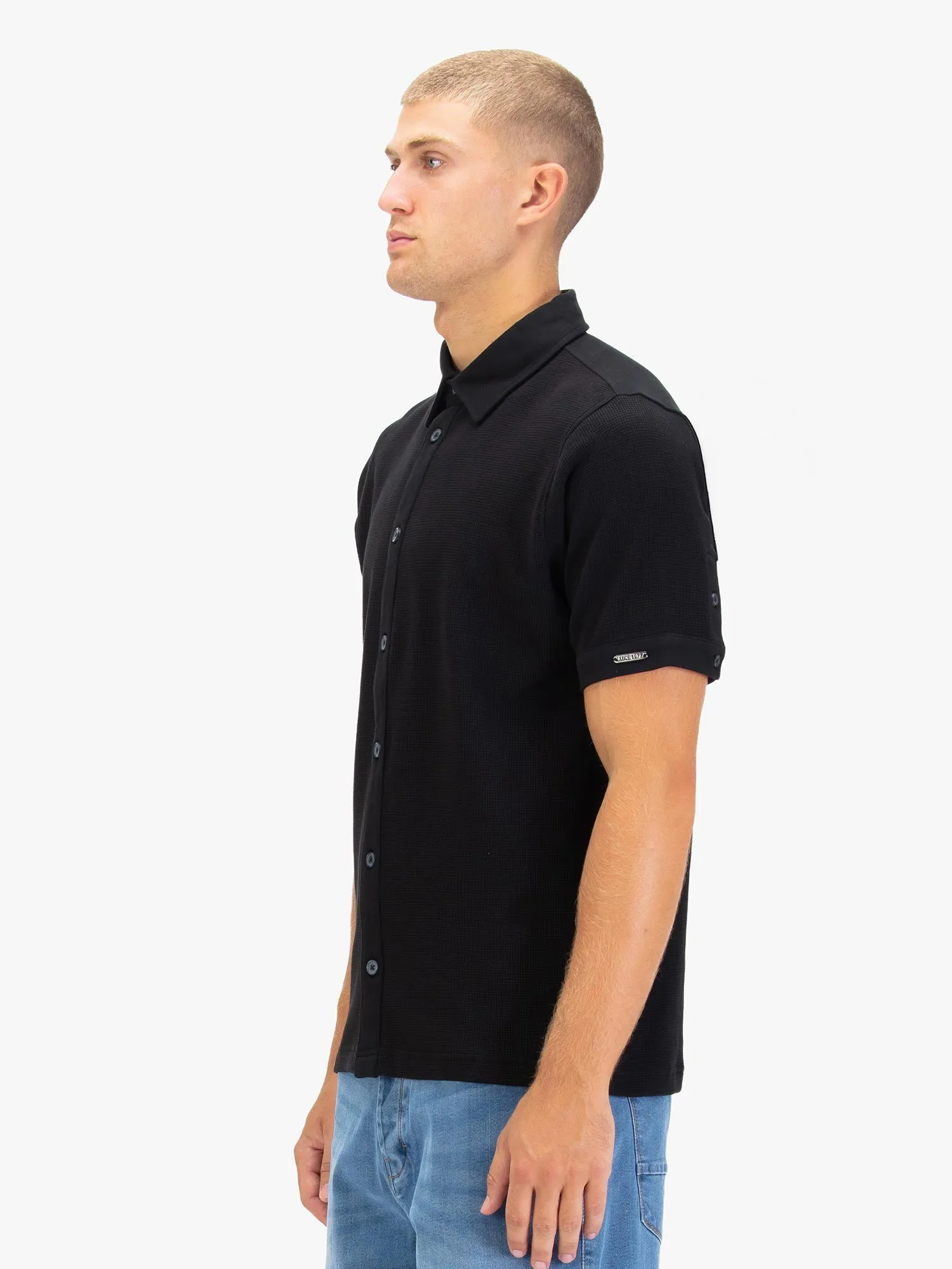 New Larry Textured Waffle Cotton Polo Shirt - Black sold by Luke 1977 product image thumbnail 3