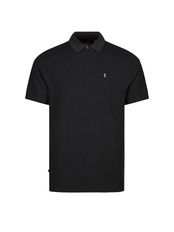 Waffle On 1000 Jacquard Waffle Zip Neck Polo Shirt - Black made by Luke 1977