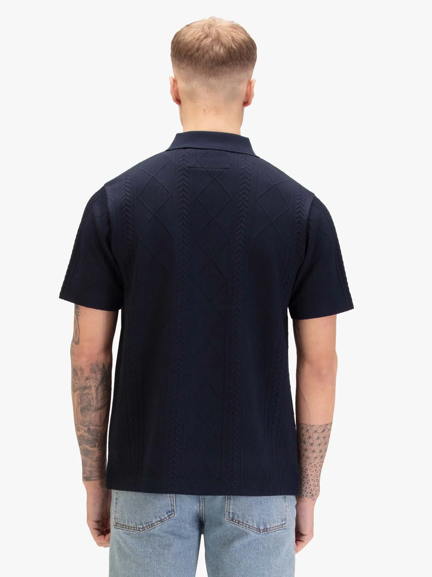 La Fe Argyle Textured Polo Shirt - Navy sold by Luke 1977 product image thumbnail 4