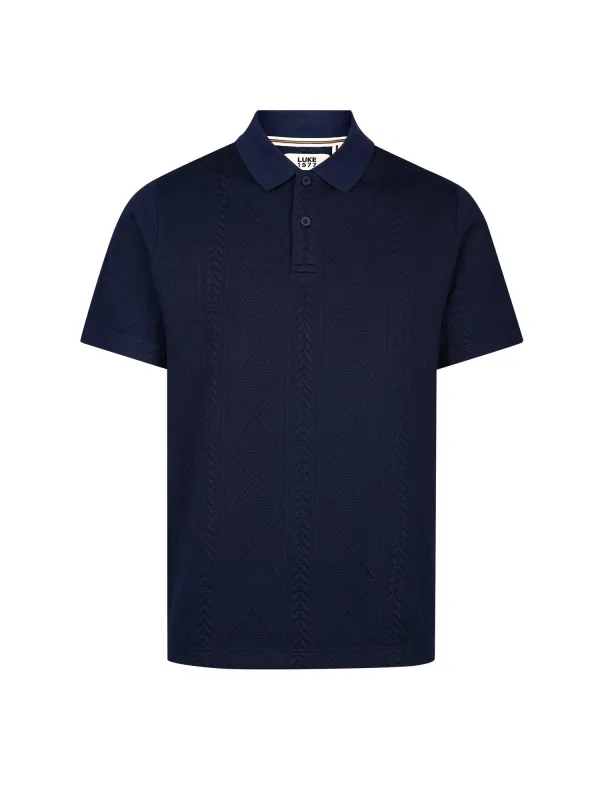 La Fe Argyle Textured Polo Shirt - Navy made by Luke 1977