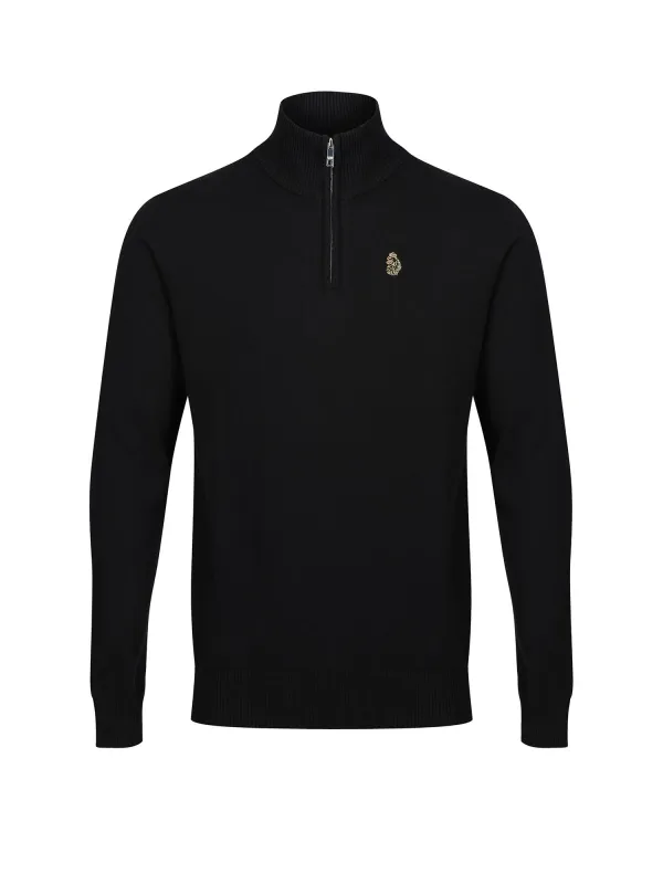Pretender Quarter Zip Knitted Jumper - Black made by Luke 1977