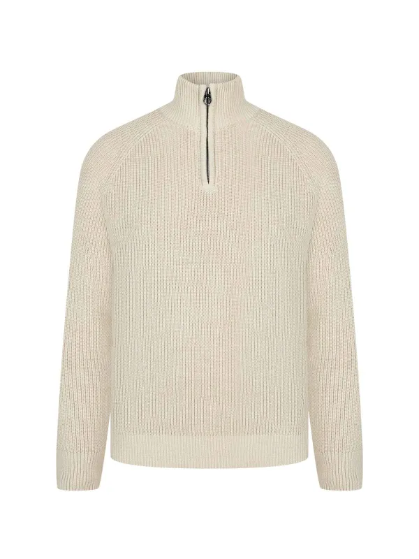 Watton Plated Quarter Zip Knitted Jumper - Stone Marle made by Luke 1977