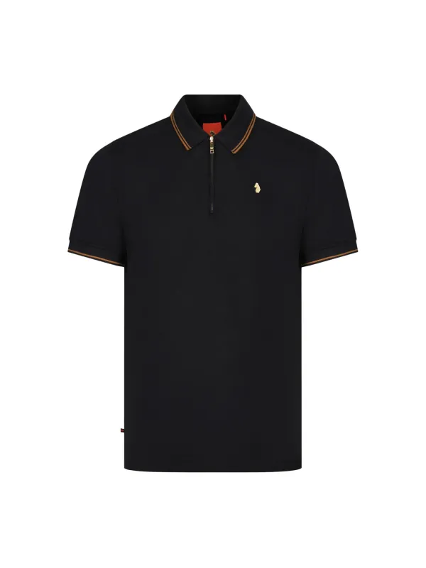 Texas Tip Cotton Pique Zip Neck Polo Shirt - Black made by Luke 1977