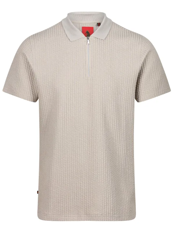 WAFFLE ON JACQUARD TEXTURED ZIP POLO made by Luke 1977