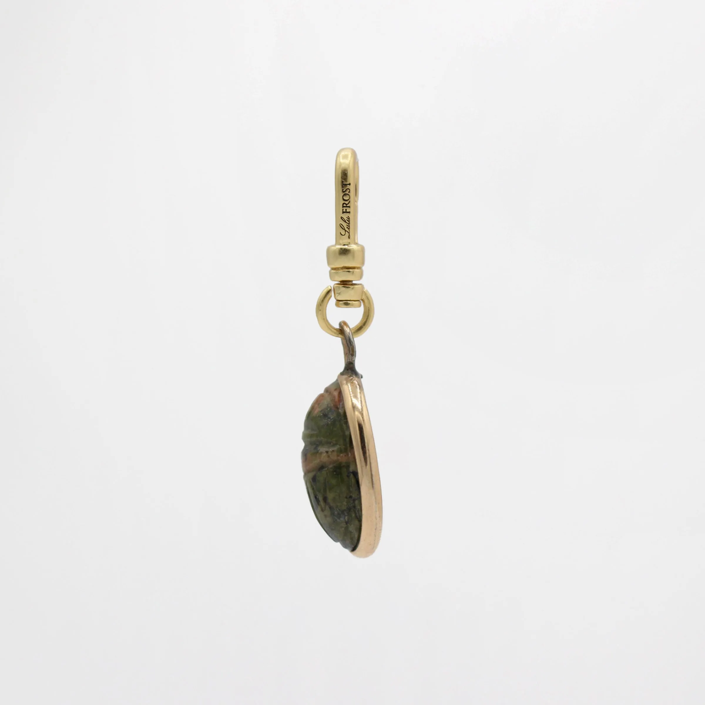 Antique Handcarved Mossy Agate Scarab Goldfill Ma'at Charm sold by Lulu Frost product image thumbnail 3