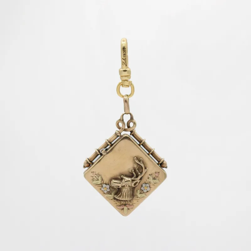 St. Paddy's Day Antique Victorian 10k Gold Stag Locket Lisa Charm sold by Lulu Frost