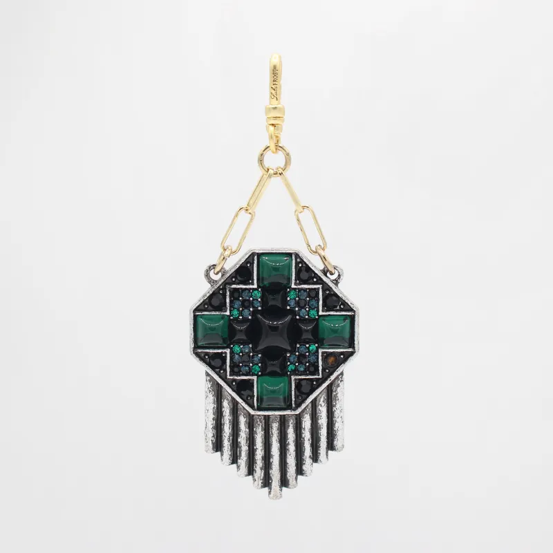 Archival Lulu Octagon Shield Charm in Black and Emerald Glass Crystal sold by Lulu Frost