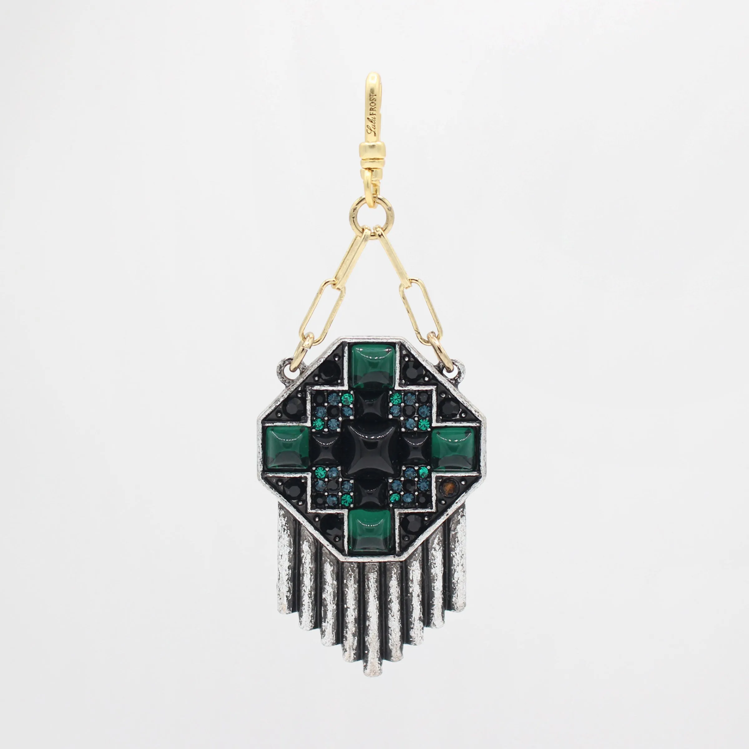 Archival Lulu Octagon Shield Charm in Black and Emerald Glass Crystal sold by Lulu Frost