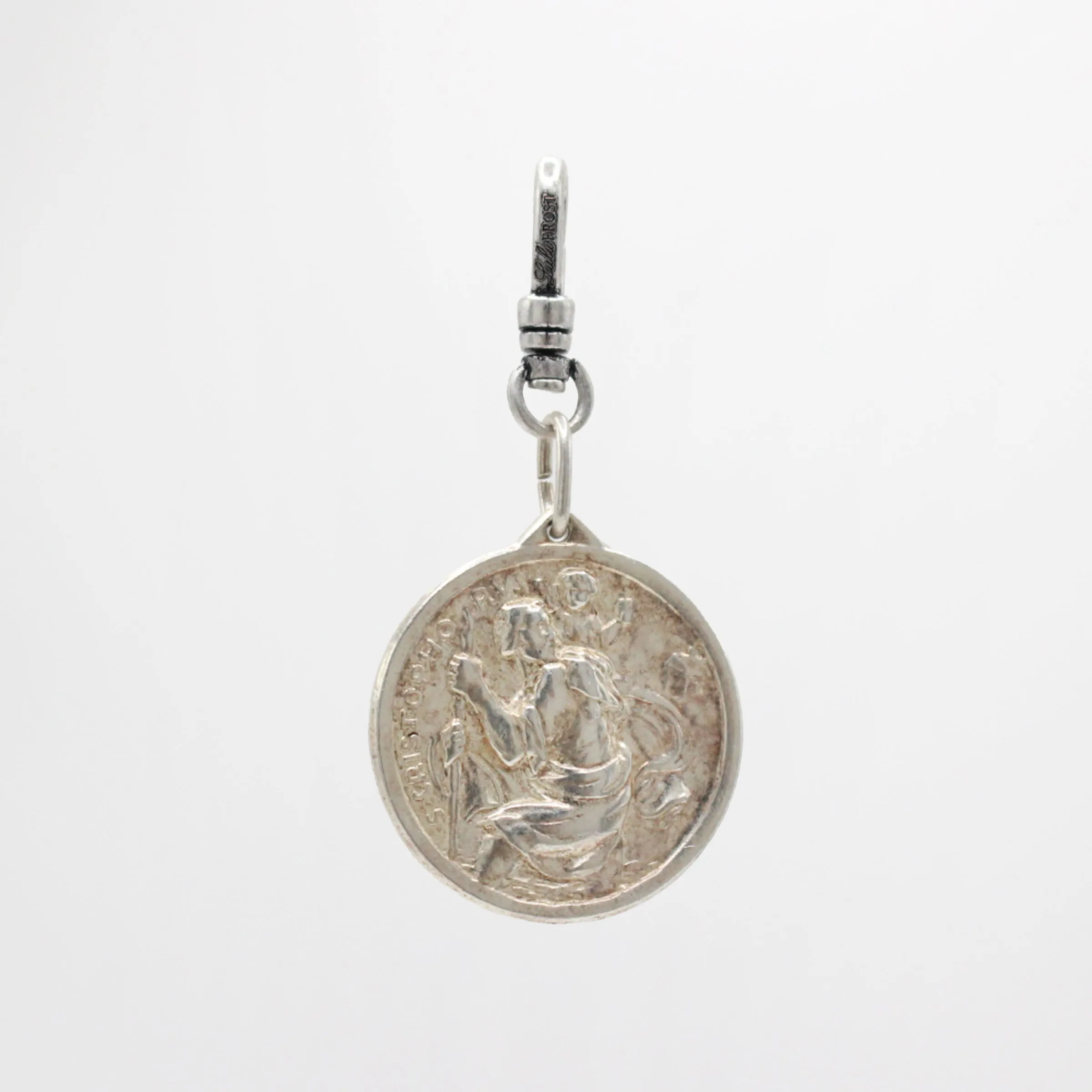 Vintage 1950's Silver/Pewter Mix St. Christopher Medallion Protect Us Charm sold by Lulu Frost