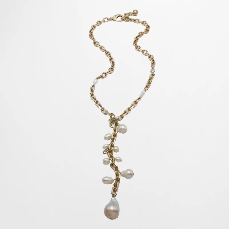 Cascade of Pearls Crystal Station Y-Necklace sold by Lulu Frost