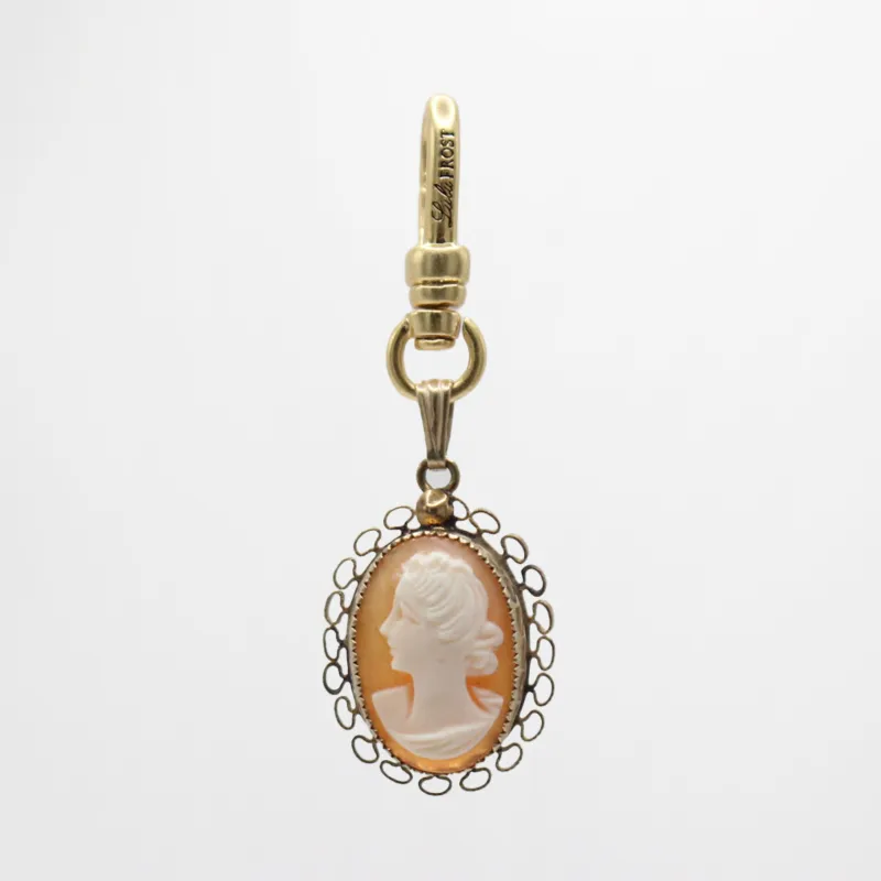 Vintage Scrolled 1950's 10 Karat Gold Hand Carved Shell Cameo Charm sold by Lulu Frost