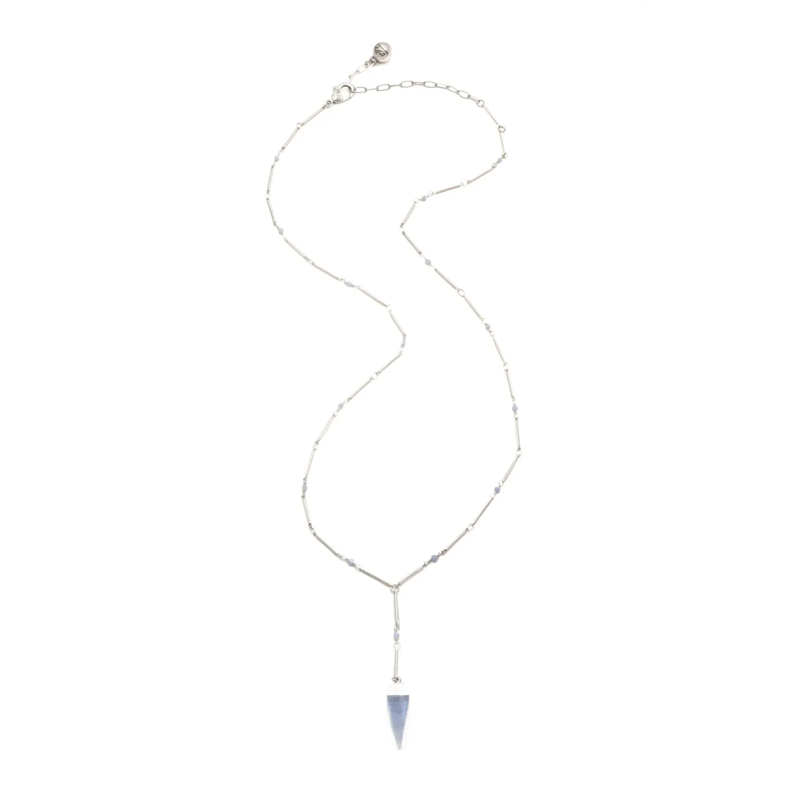 Blue Lace Agate Hand-Carved Pendulum Silver Y-Necklace sold by Lulu Frost