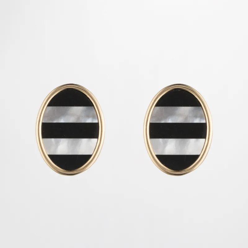 Archival Lulu Striped Mother of Pearl Onyx Oval Verushka Stud sold by Lulu Frost
