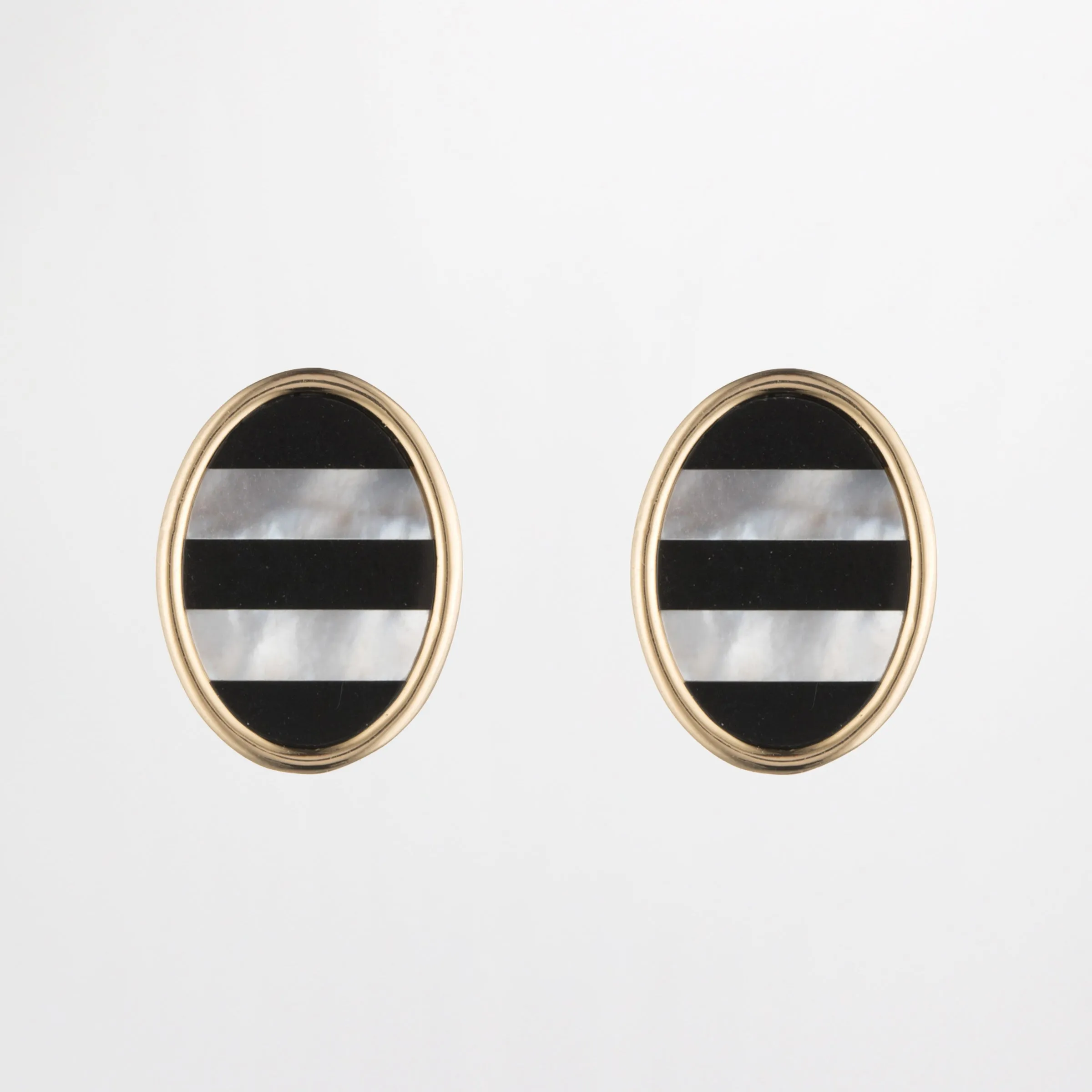 Archival Lulu Striped Mother of Pearl Onyx Oval Verushka Stud sold by Lulu Frost