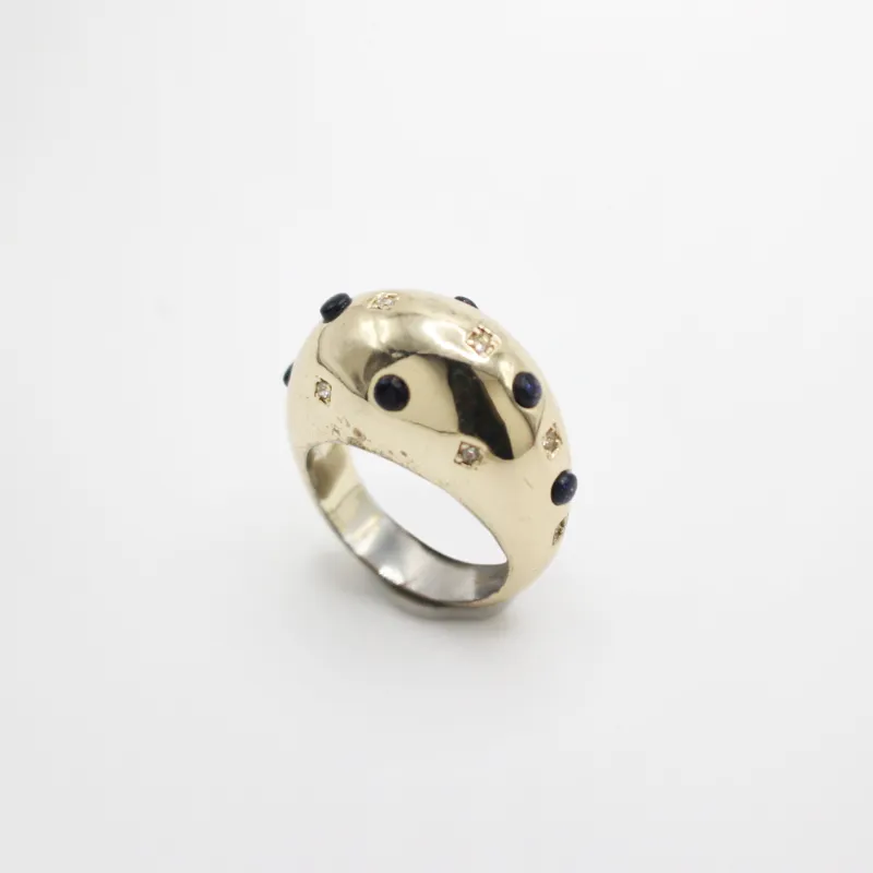 Archival Lulu Goldstone Cabochon and Crystal 80s Inspired Gold Domed Ring sold by Lulu Frost