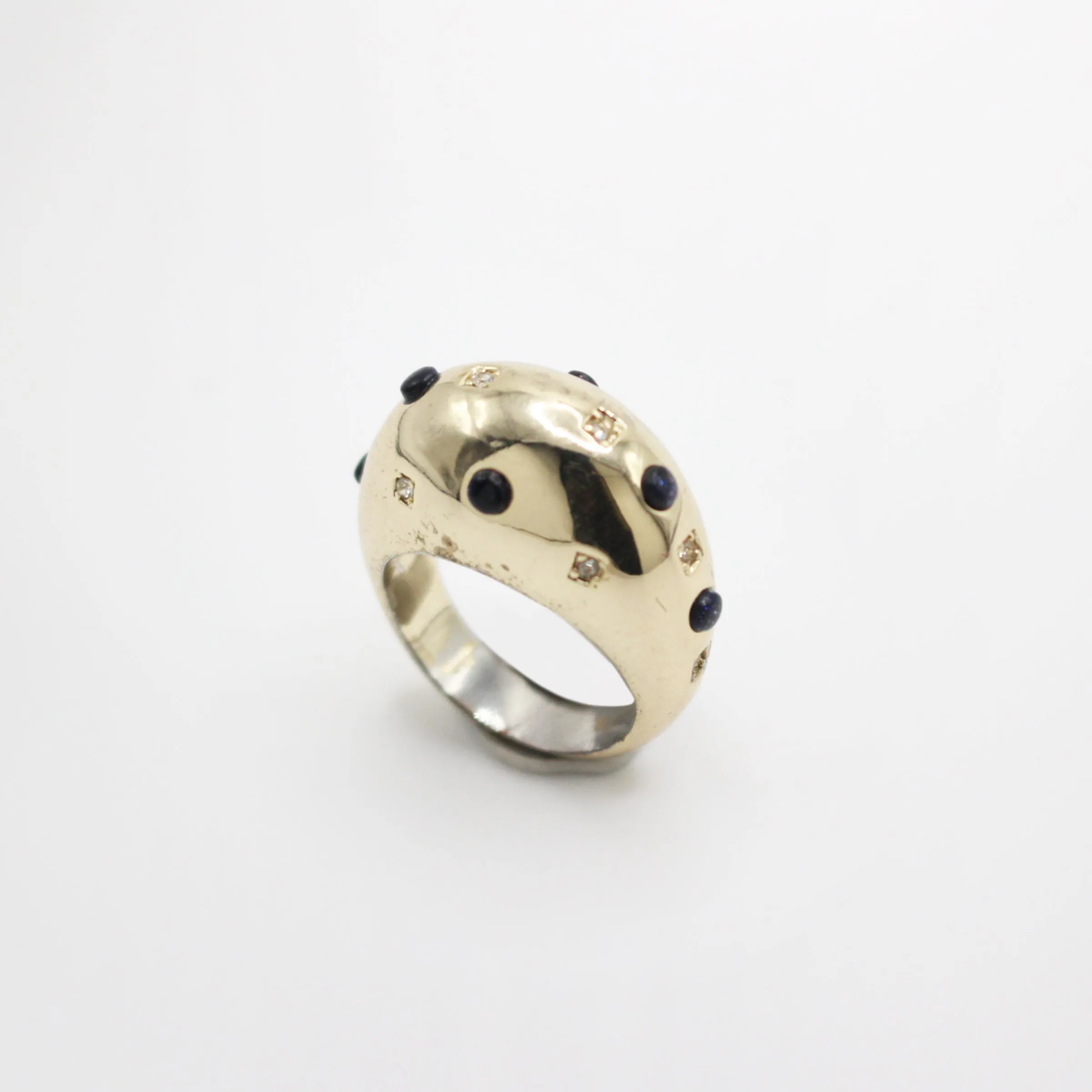 Archival Lulu Goldstone Cabochon and Crystal 80s Inspired Gold Domed Ring sold by Lulu Frost