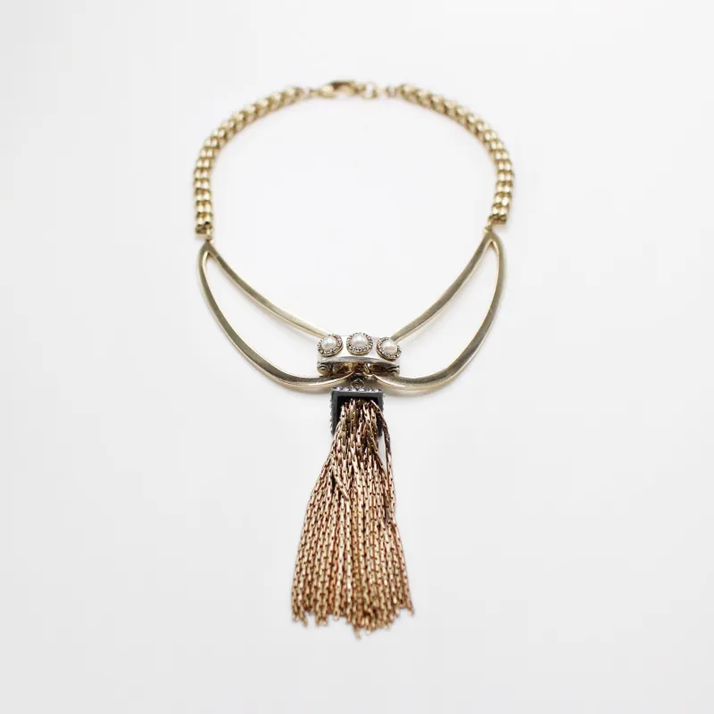 Archival Lulu Anita Geometric Pearl Cabochon Fringe Necklace sold by Lulu Frost