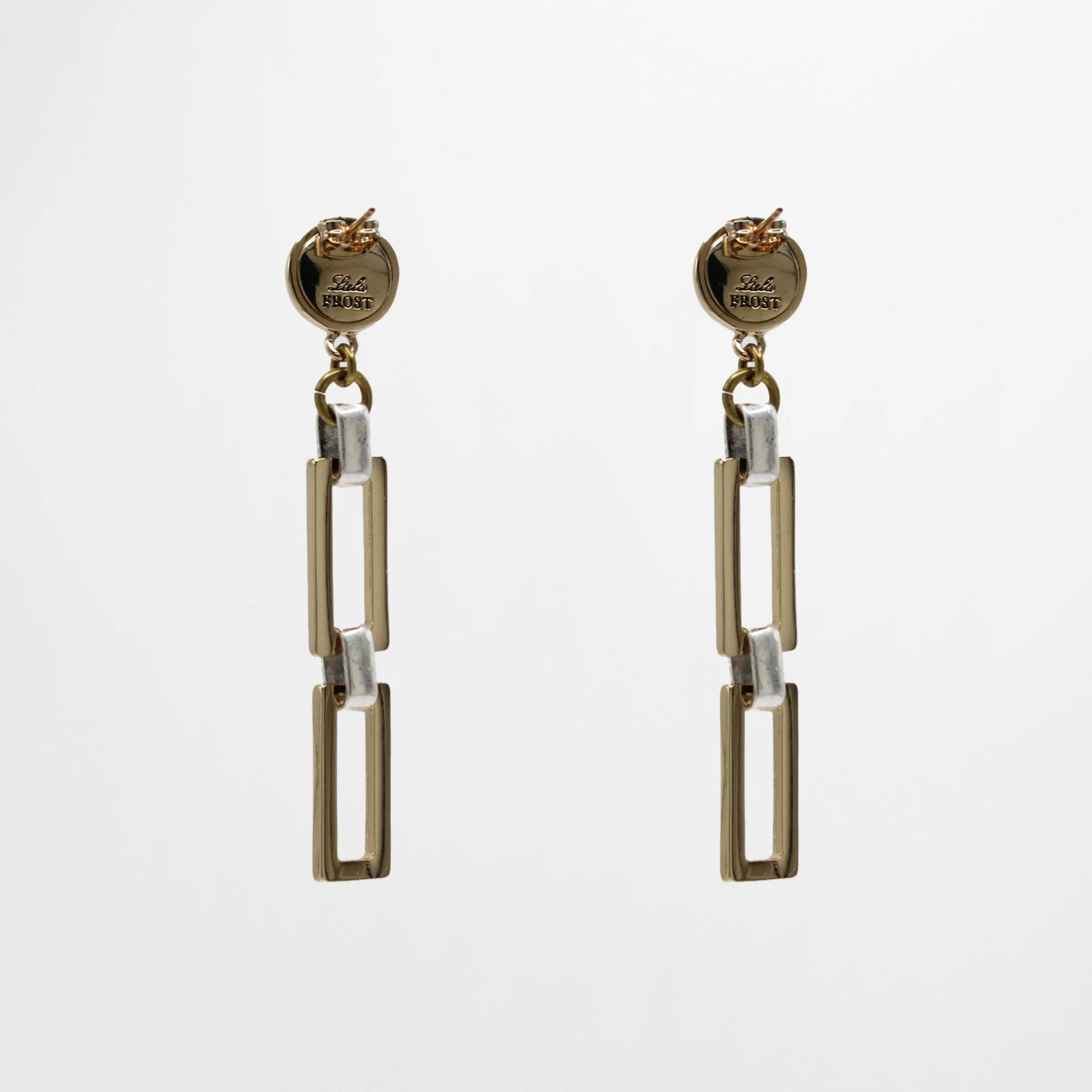 Gold Dome Stud 80s-Inspired Mixed Metal Rectangular Drop Earring sold by Lulu Frost product image thumbnail 3