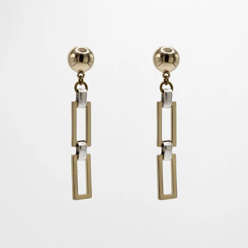 Gold Dome Stud 80s-Inspired Mixed Metal Rectangular Drop Earring sold by Lulu Frost