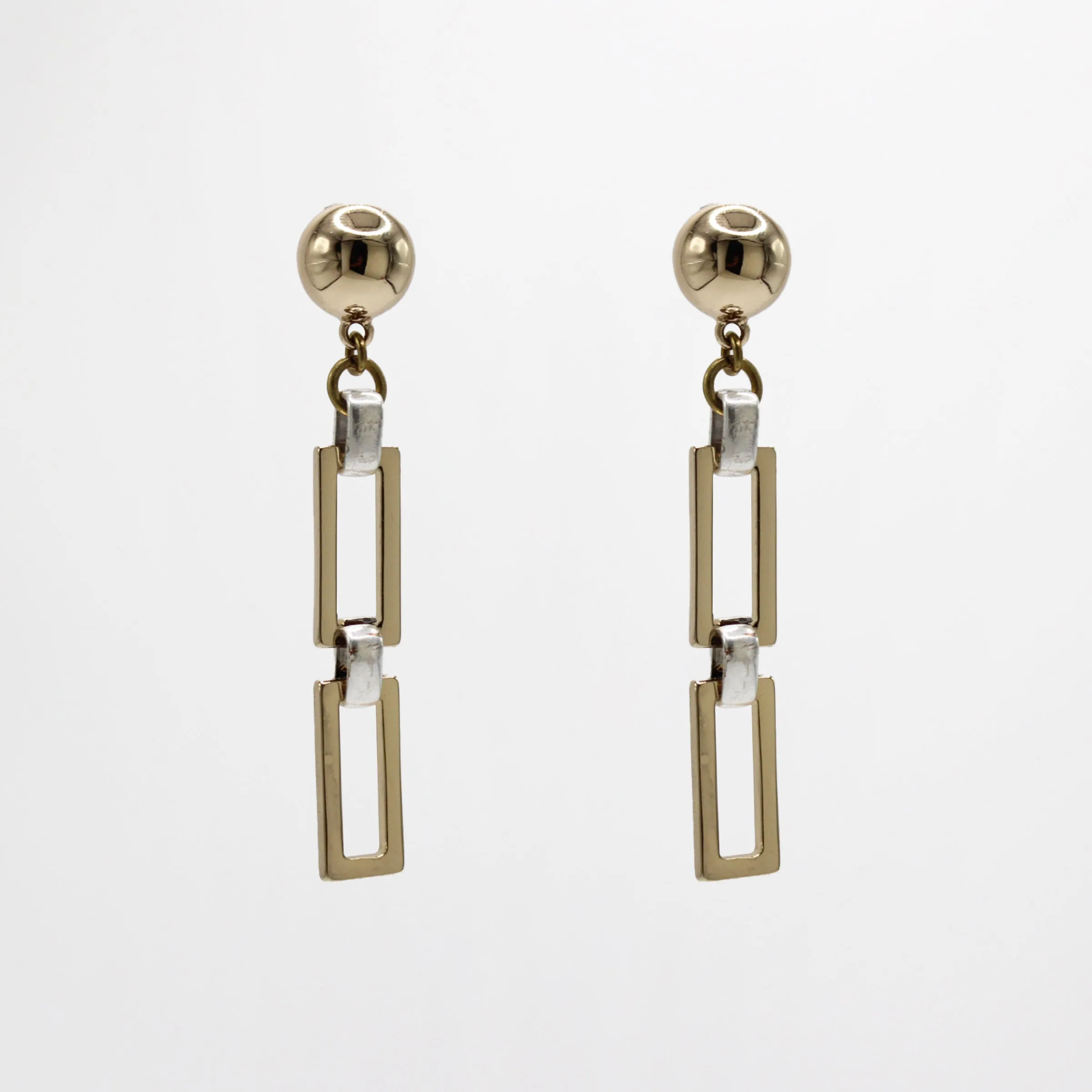 Gold Dome Stud 80s-Inspired Mixed Metal Rectangular Drop Earring sold by Lulu Frost