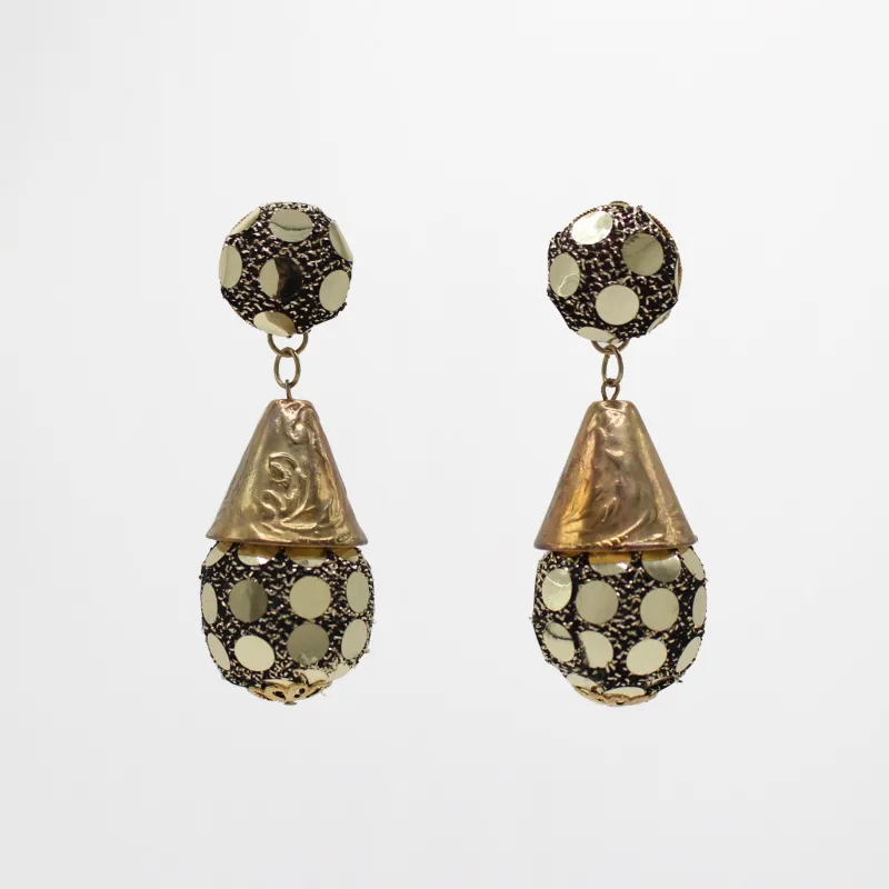Vintage 80s Gold Sequin & Black Mesh Clip-On Earrings sold by Lulu Frost