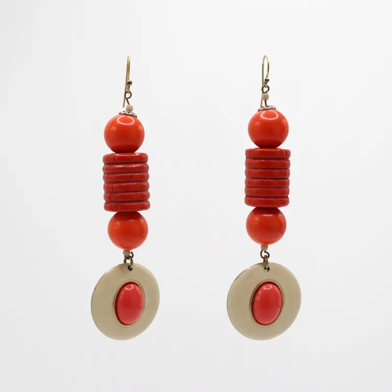 Vintage Tangerine Dream 80s Wooden Bead Enamel Drop Earrings sold by Lulu Frost