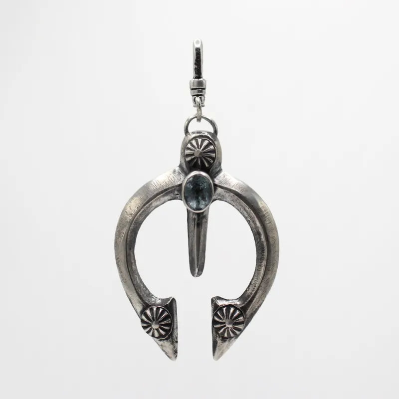 Vintage Navajo Squash Blossom Aquamarine Sterling Silver Charm sold by Lulu Frost