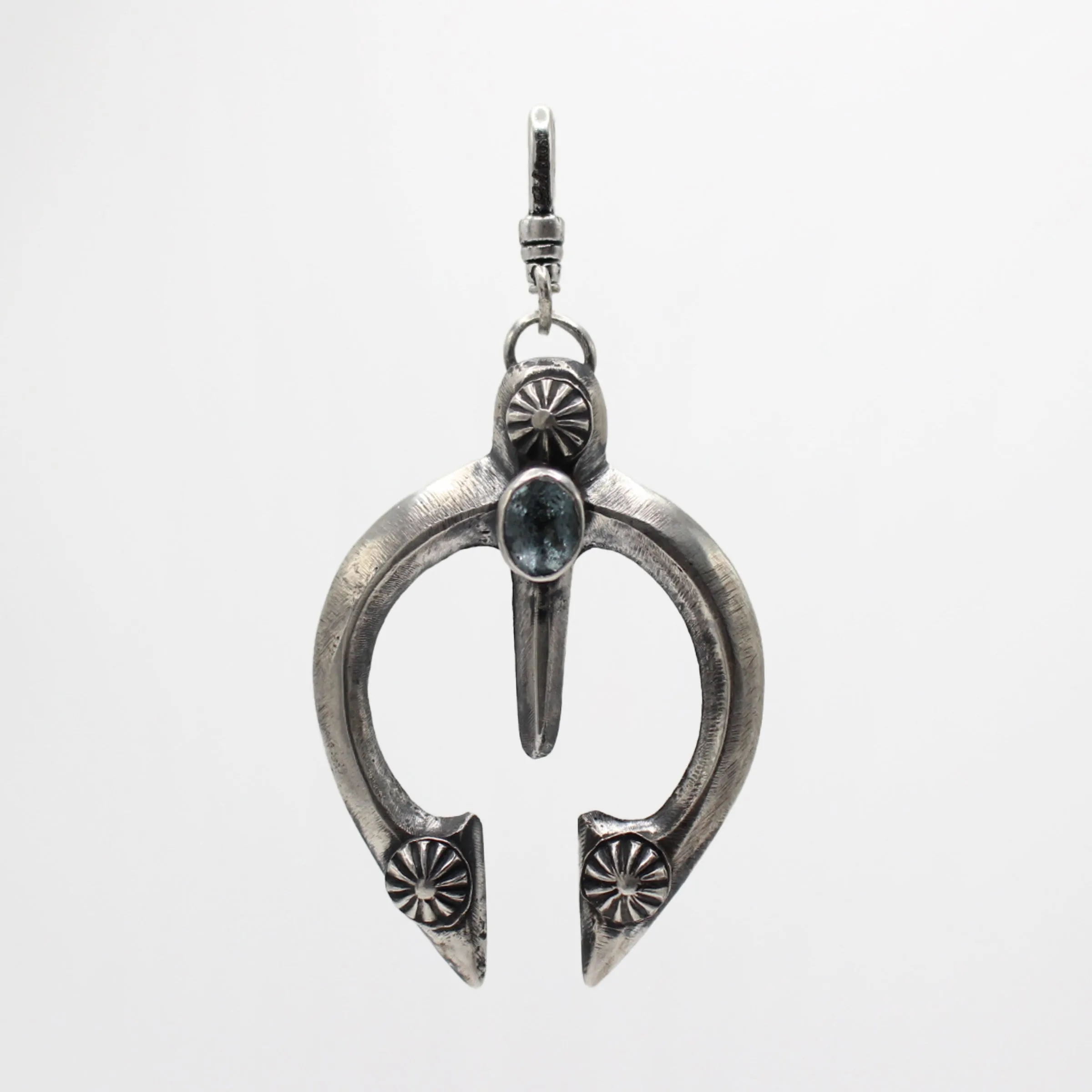 Vintage Navajo Squash Blossom Aquamarine Sterling Silver Charm sold by Lulu Frost